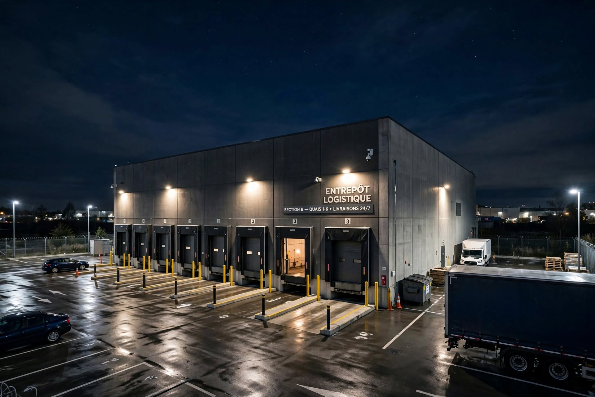 Entrepôt logistique sécurisé par 3S la nuit