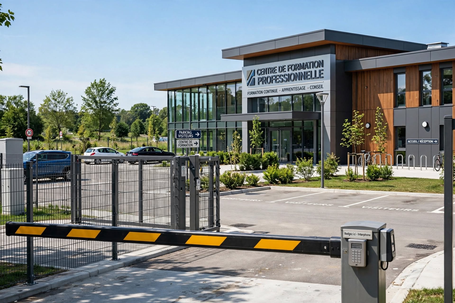 Entrée d'un centre de formation professionnelle sécurisé par 3S